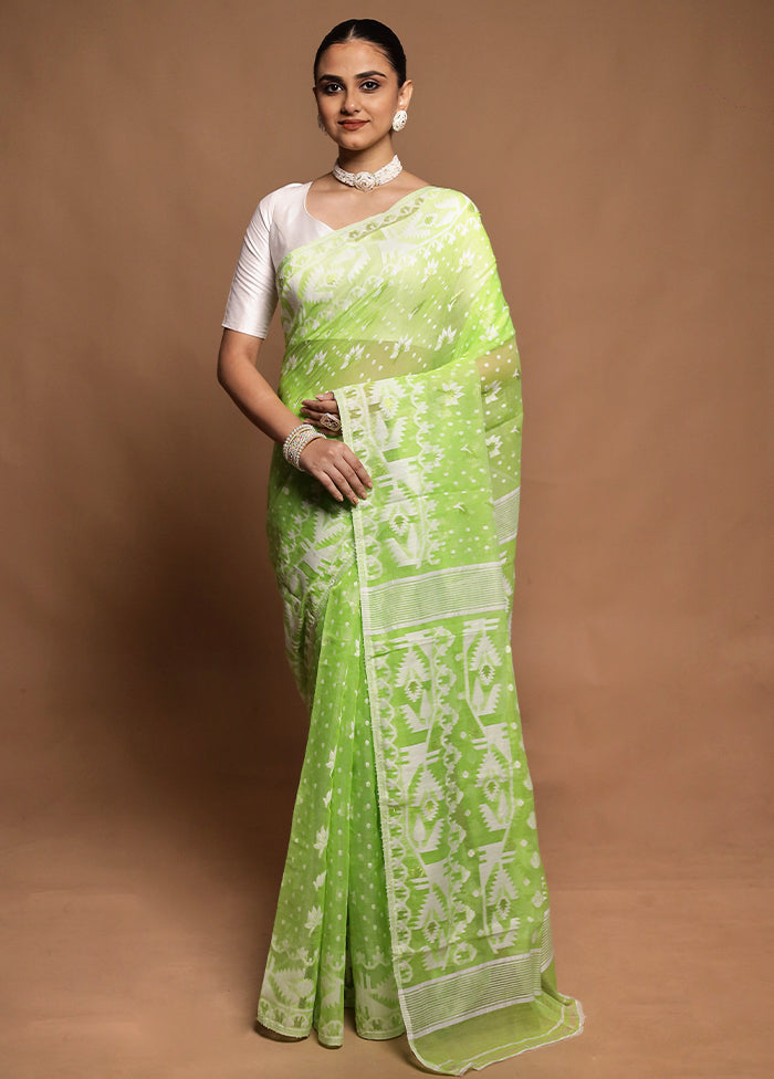 Green Tant Jamdani Saree Without Blouse Piece