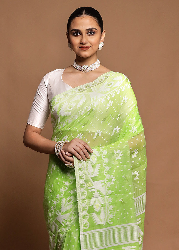 Green Tant Jamdani Saree Without Blouse Piece