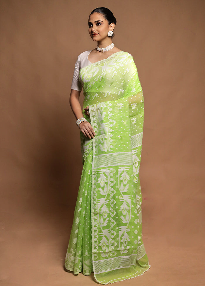 Green Tant Jamdani Saree Without Blouse Piece