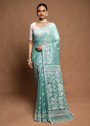 Green Tant Jamdani Saree Without Blouse Piece