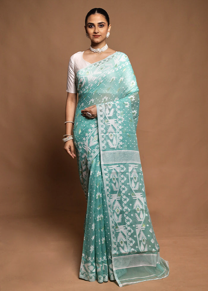 Green Tant Jamdani Saree Without Blouse Piece