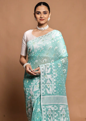 Green Tant Jamdani Saree Without Blouse Piece