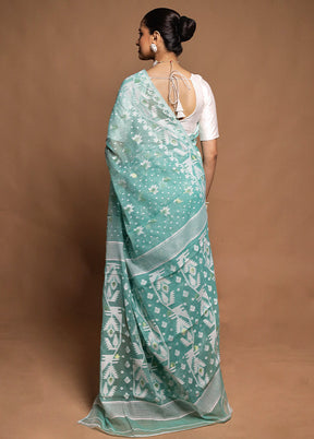 Green Tant Jamdani Saree Without Blouse Piece