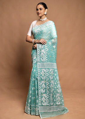 Green Tant Jamdani Saree Without Blouse Piece