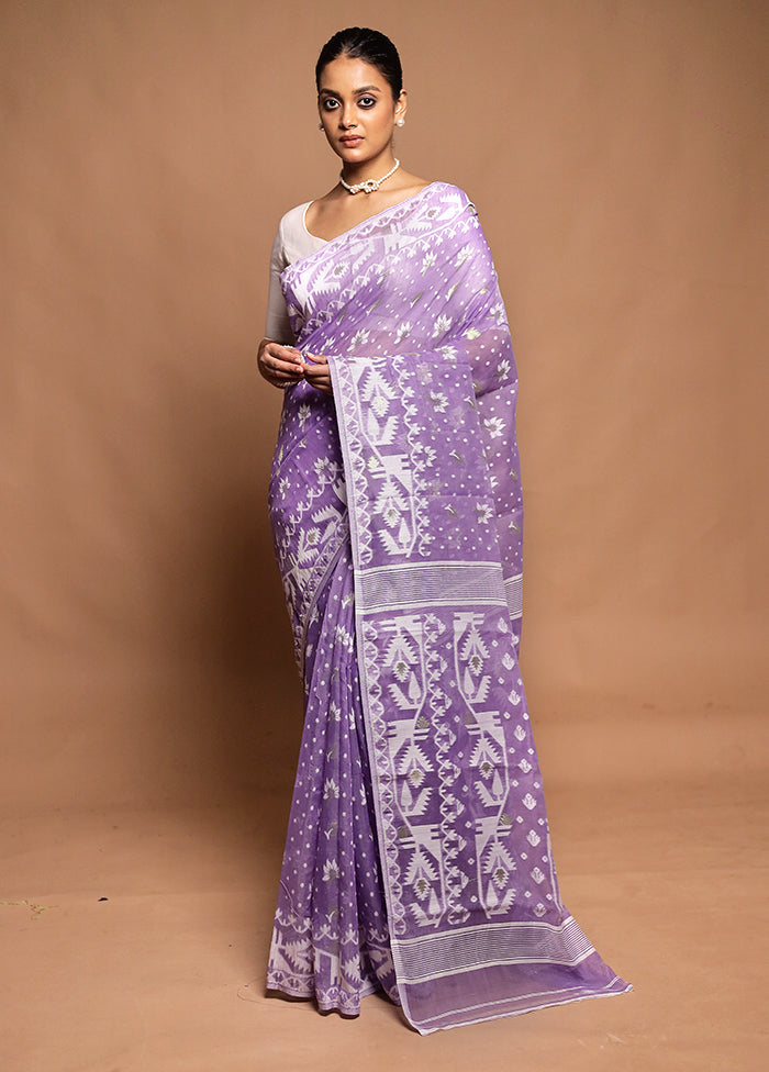 Purple Tant Jamdani Saree Without Blouse Piece