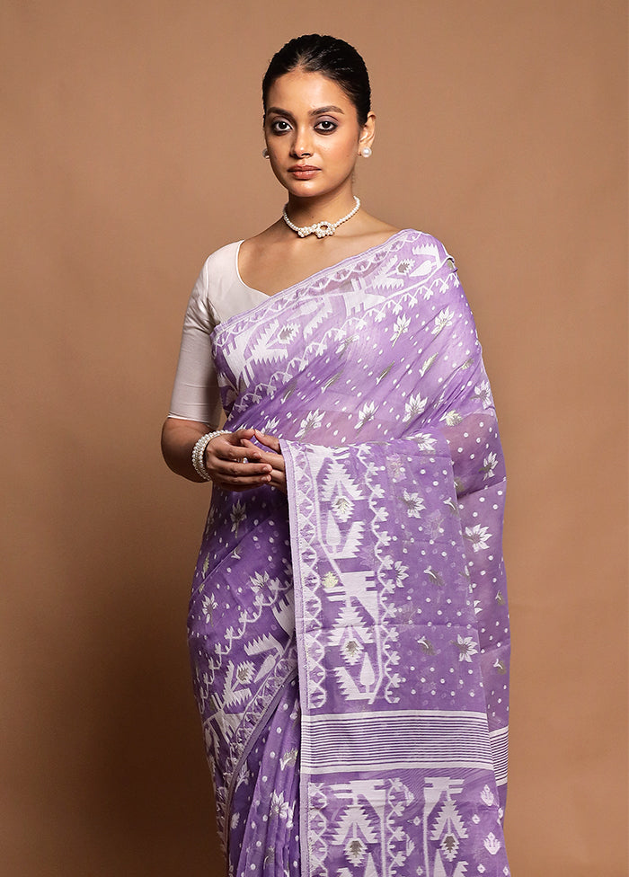 Purple Tant Jamdani Saree Without Blouse Piece