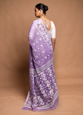 Purple Tant Jamdani Saree Without Blouse Piece