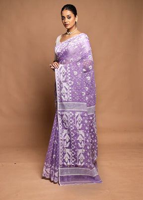 Purple Tant Jamdani Saree Without Blouse Piece