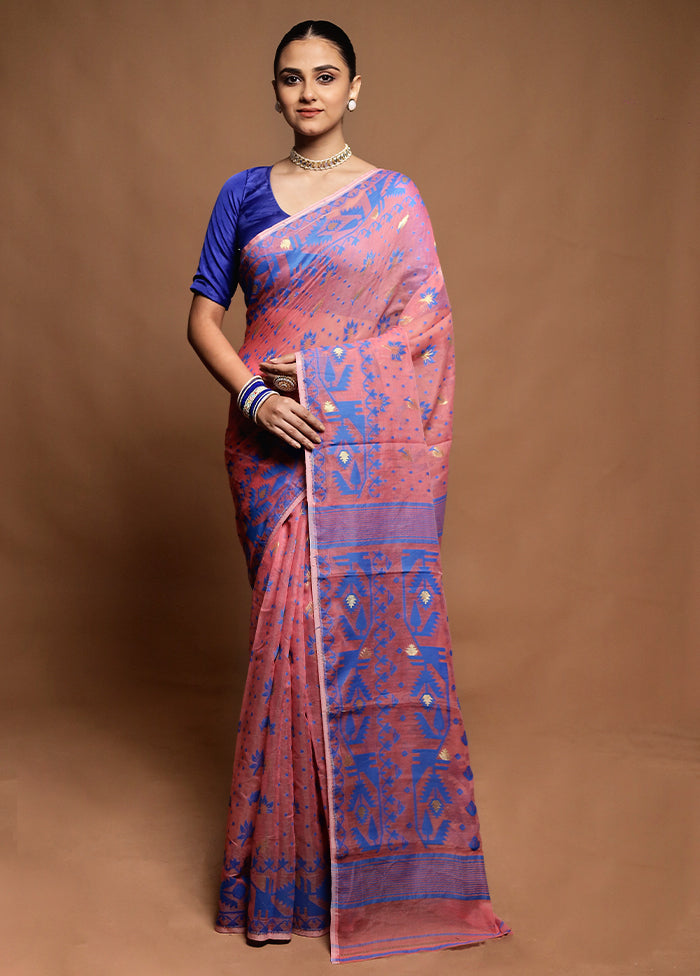 Pink Tant Jamdani Saree Without Blouse Piece