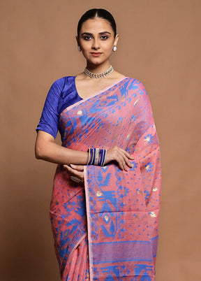 Pink Tant Jamdani Saree Without Blouse Piece