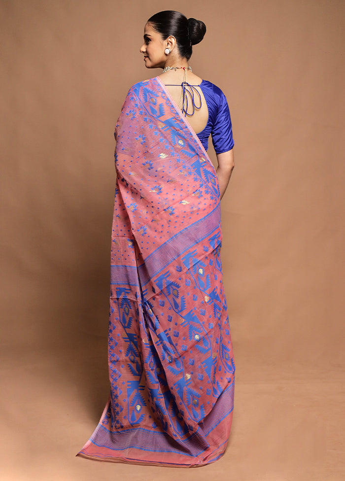 Pink Tant Jamdani Saree Without Blouse Piece