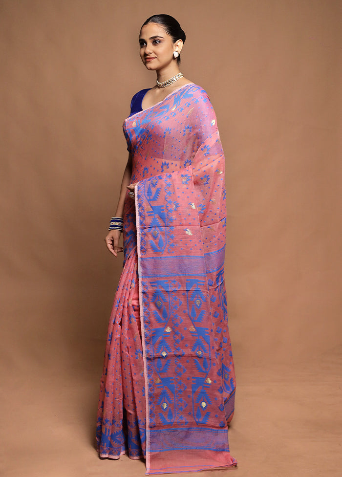 Pink Tant Jamdani Saree Without Blouse Piece