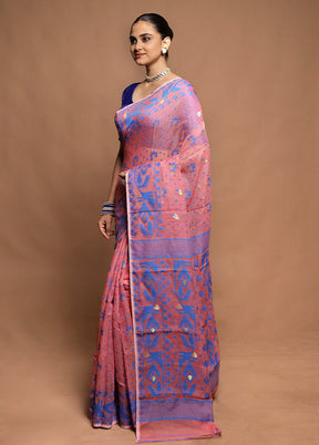 Pink Tant Jamdani Saree Without Blouse Piece