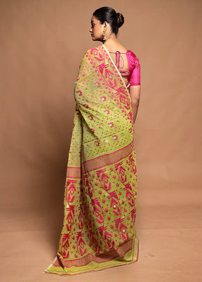 Green Tant Jamdani Saree Without Blouse Piece