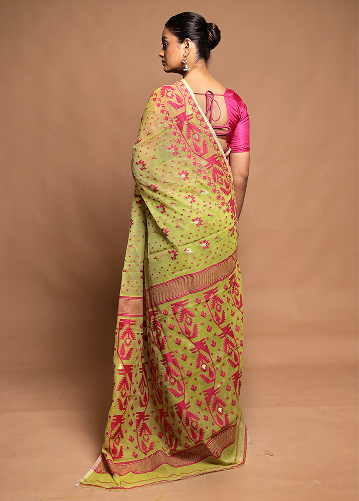 Green Tant Jamdani Saree Without Blouse Piece