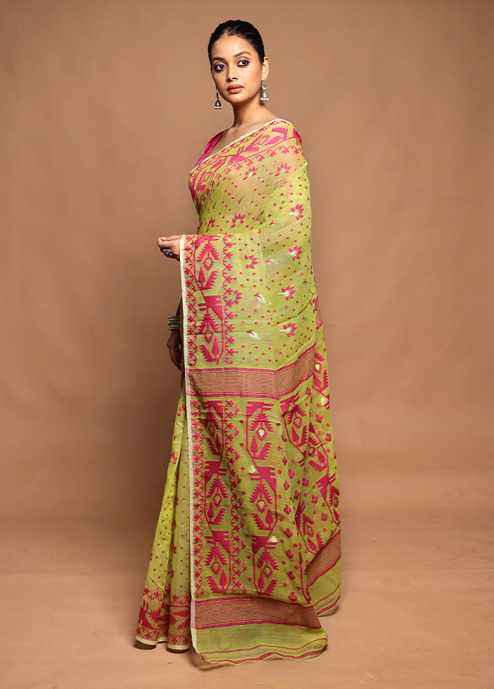 Green Tant Jamdani Saree Without Blouse Piece