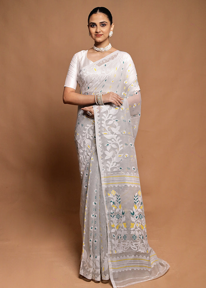 Grey Tant Jamdani Saree Without Blouse Piece