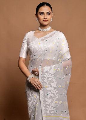 Grey Tant Jamdani Saree Without Blouse Piece