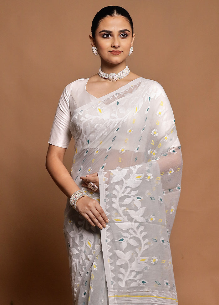 Grey Tant Jamdani Saree Without Blouse Piece