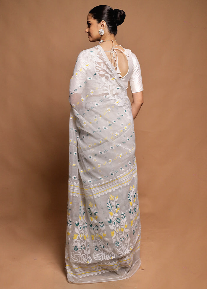 Grey Tant Jamdani Saree Without Blouse Piece