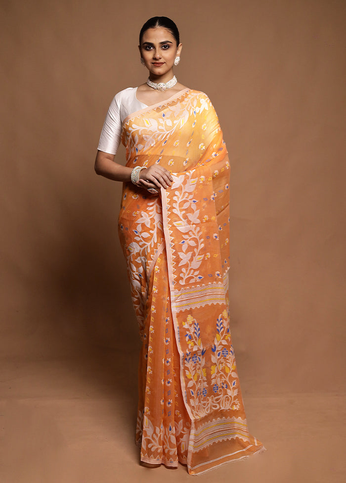 Rust Tant Jamdani Saree Without Blouse Piece