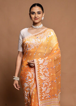 Rust Tant Jamdani Saree Without Blouse Piece