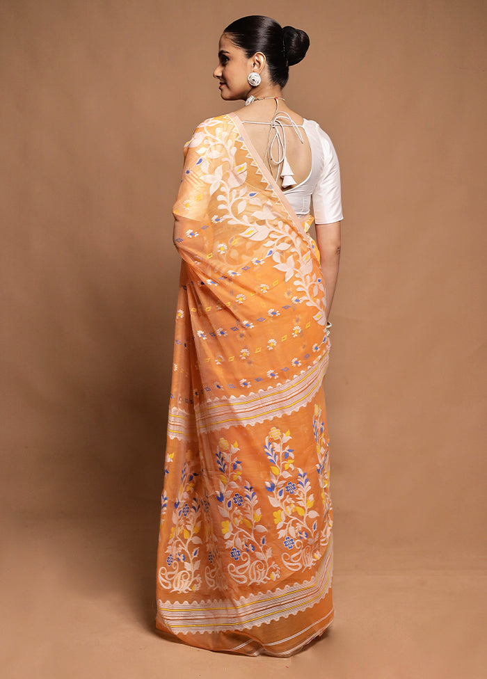 Rust Tant Jamdani Saree Without Blouse Piece