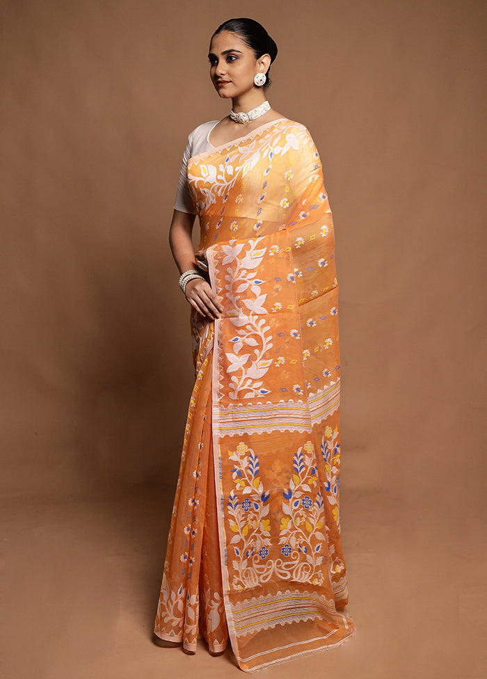 Rust Tant Jamdani Saree Without Blouse Piece