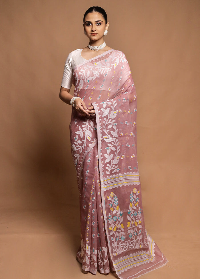 Pink Tant Jamdani Saree Without Blouse Piece
