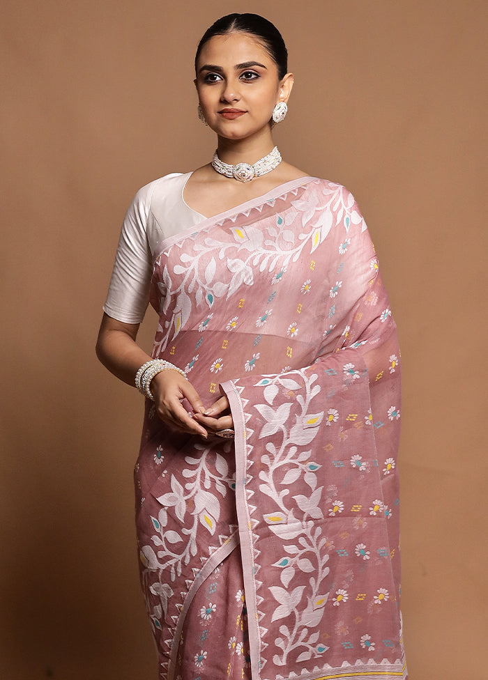 Pink Tant Jamdani Saree Without Blouse Piece