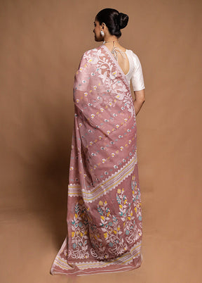 Pink Tant Jamdani Saree Without Blouse Piece