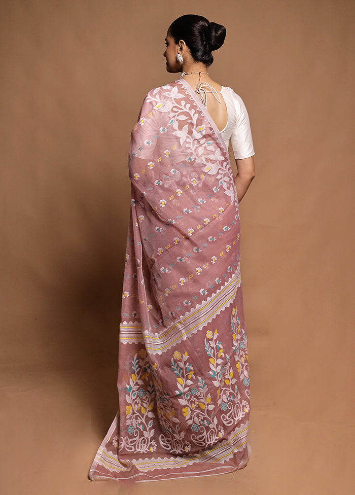 Pink Tant Jamdani Saree Without Blouse Piece