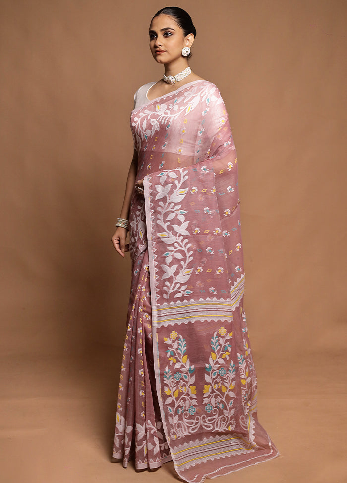 Pink Tant Jamdani Saree Without Blouse Piece