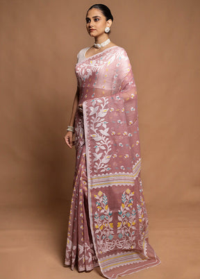 Pink Tant Jamdani Saree Without Blouse Piece