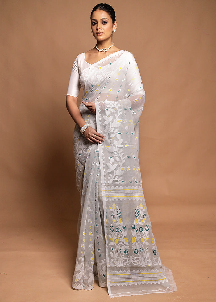 Grey Tant Jamdani Saree Without Blouse Piece