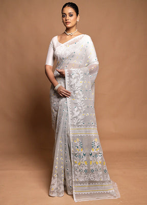 Grey Tant Jamdani Saree Without Blouse Piece
