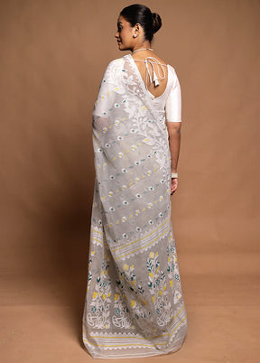 Grey Tant Jamdani Saree Without Blouse Piece