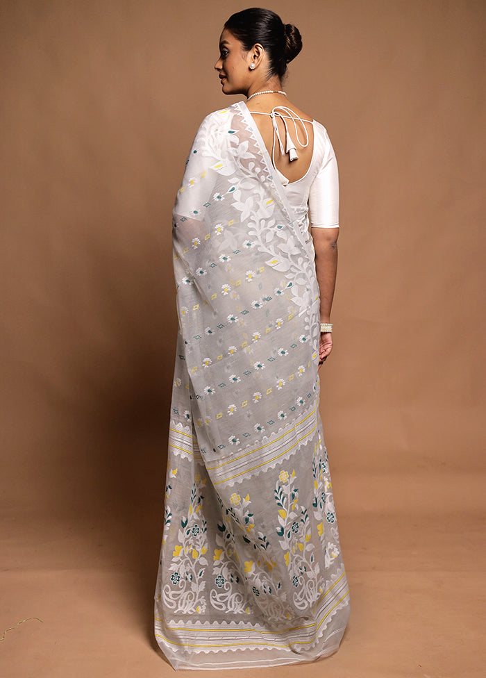 Grey Tant Jamdani Saree Without Blouse Piece