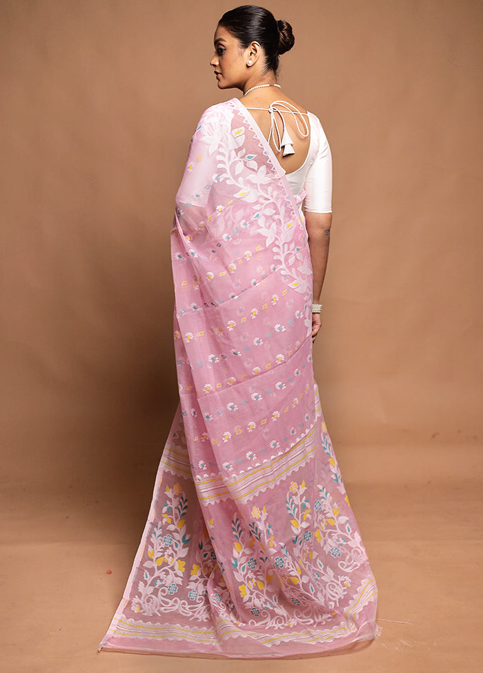 Pink Tant Jamdani Saree Without Blouse Piece