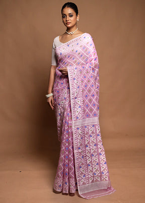 Pink Tant Jamdani Saree Without Blouse Piece