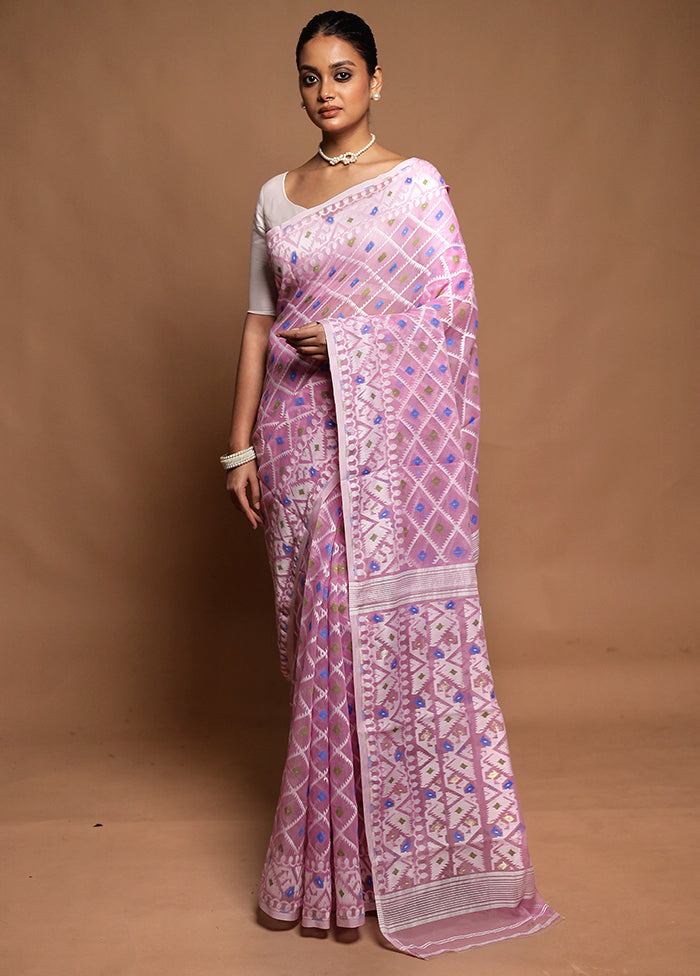 Pink Tant Jamdani Saree Without Blouse Piece