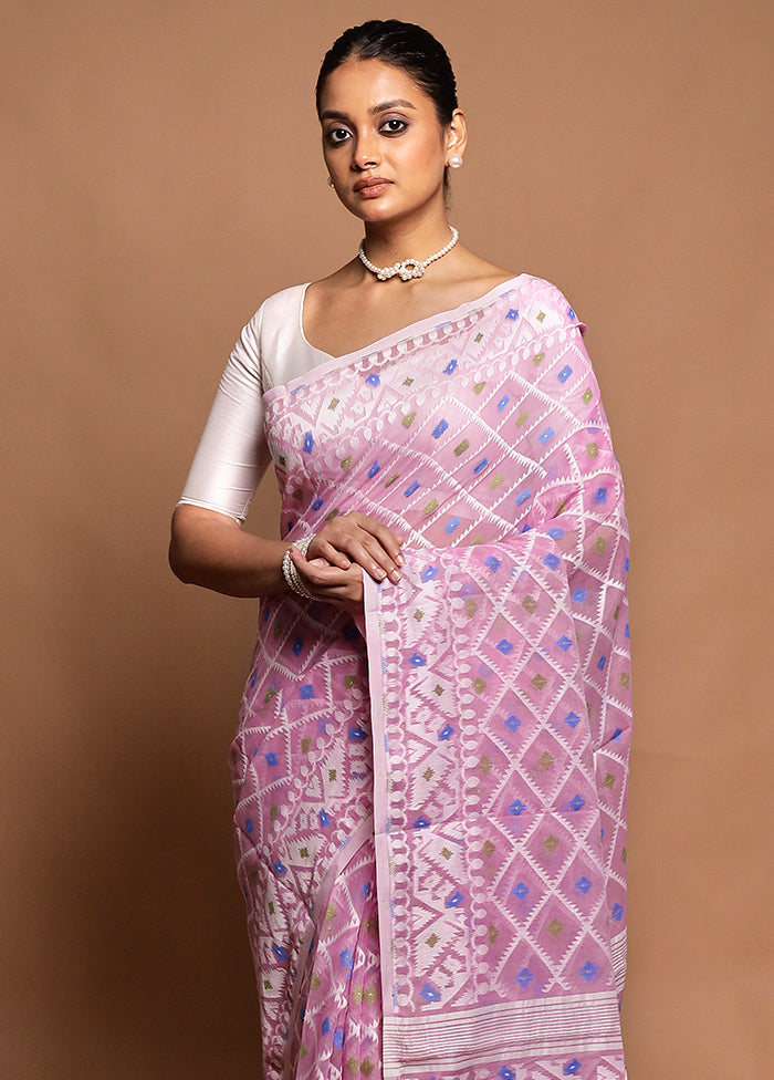 Pink Tant Jamdani Saree Without Blouse Piece
