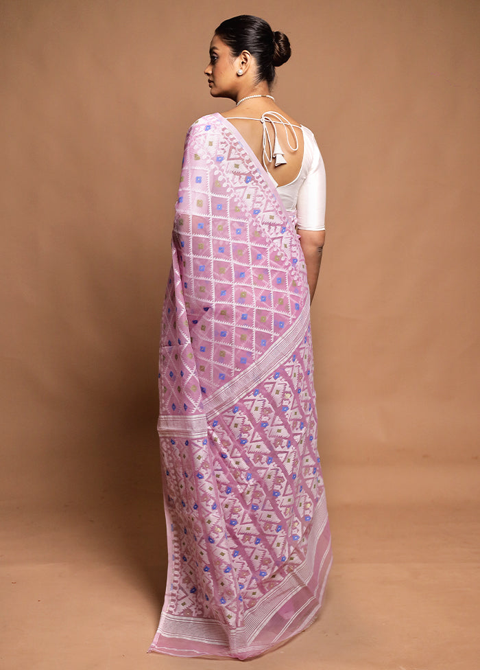 Pink Tant Jamdani Saree Without Blouse Piece