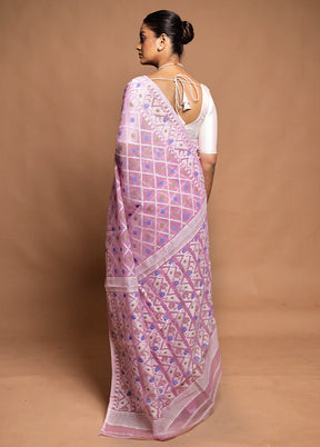 Pink Tant Jamdani Saree Without Blouse Piece