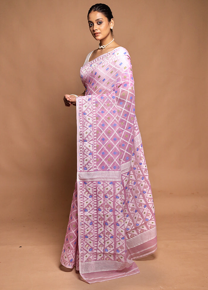 Pink Tant Jamdani Saree Without Blouse Piece