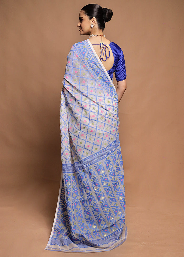 White Tant Jamdani Saree Without Blouse Piece