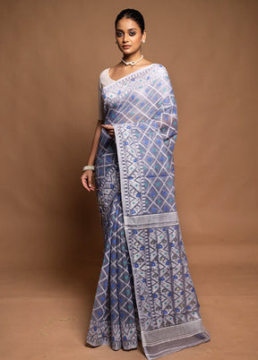 Grey Tant Jamdani Saree Without Blouse Piece