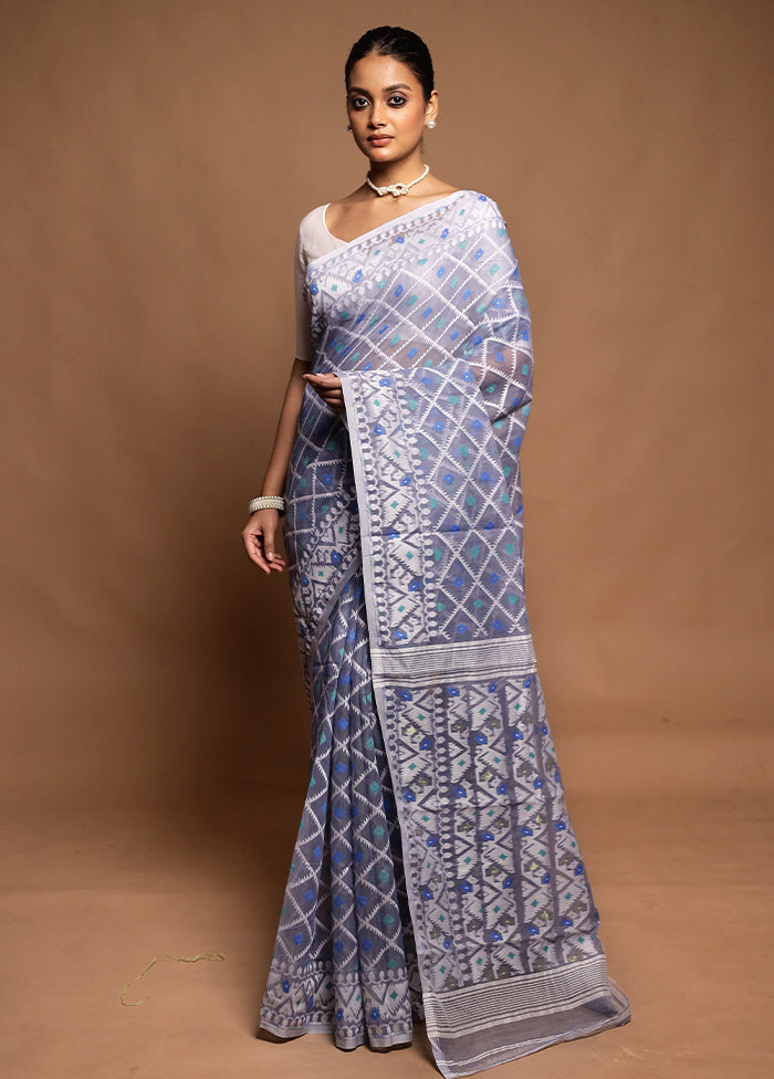 Grey Tant Jamdani Saree Without Blouse Piece