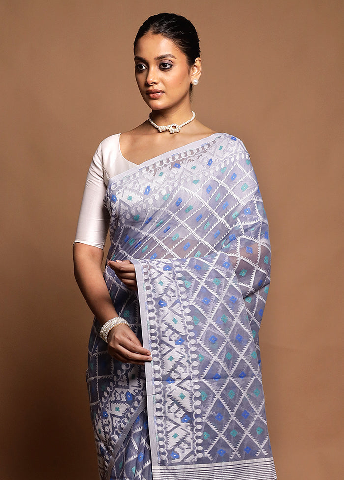 Grey Tant Jamdani Saree Without Blouse Piece