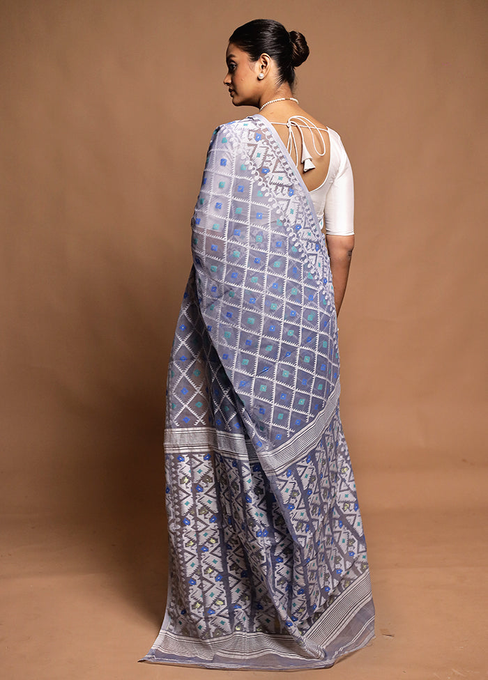 Grey Tant Jamdani Saree Without Blouse Piece